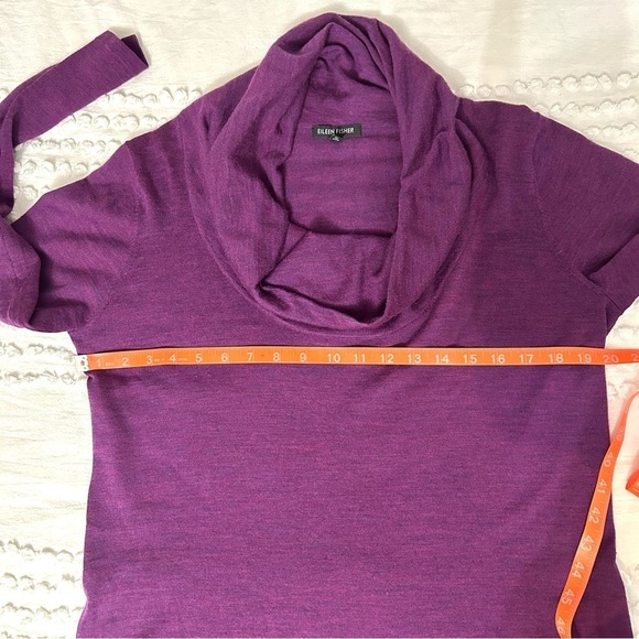 Eileen Fisher Women’s Plum Magenta Purple 100% Merino Wool Cowl Neck Sweater L - Picture 11 of 12